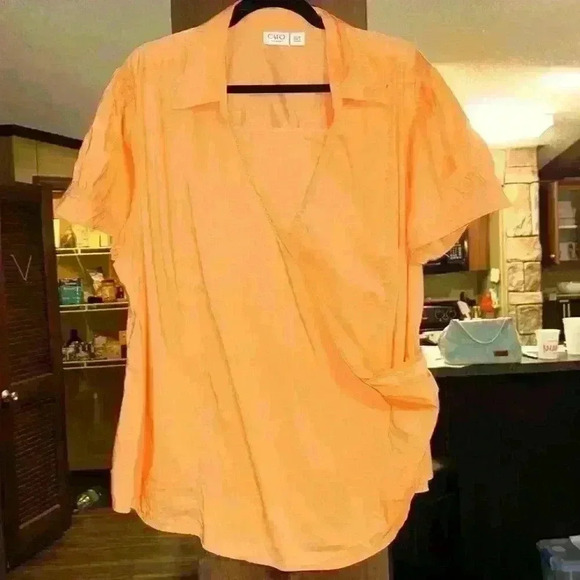 22/24 2x 3x Orange cotton wrap top plus sz puff sleeve wear all year! - Picture 1 of 5